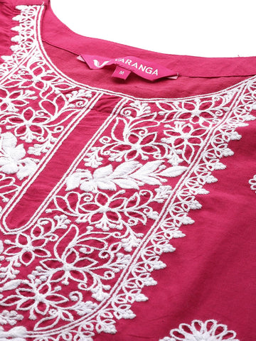 Varanga Floral Embroidered Thread Work Pure Cotton Kurta with Trousers & Dupatta